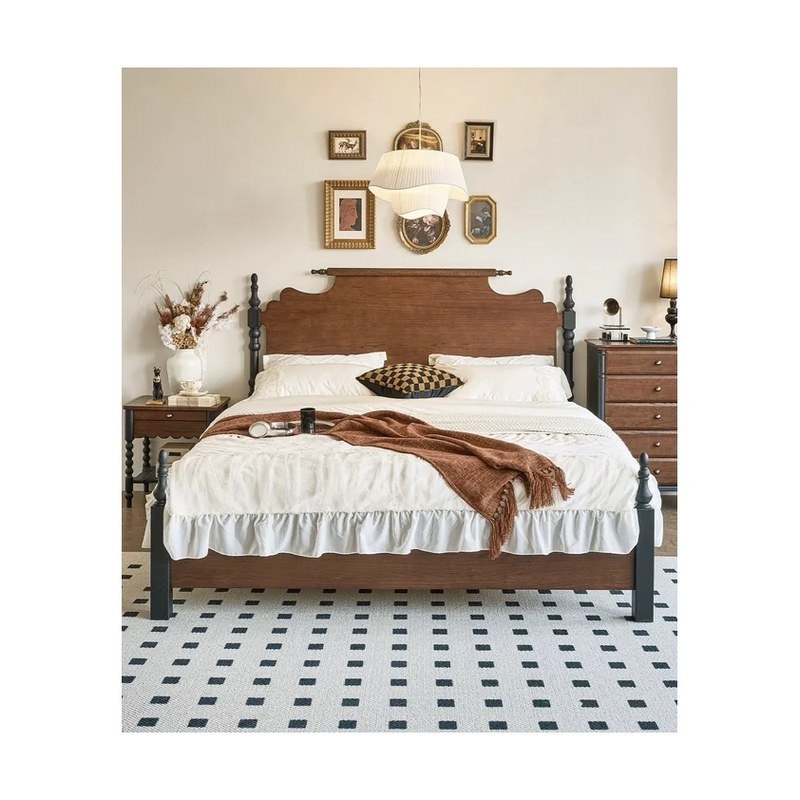 Red Oak Upholstered Double Bed - Scalloped Headboard wholesale sourcing product photo