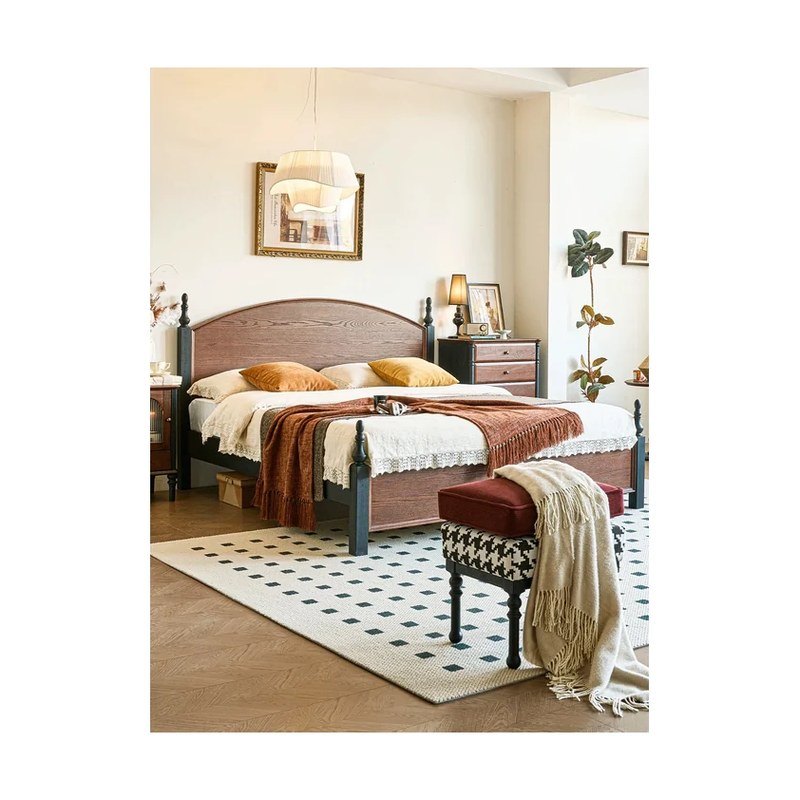 Red Oak Upholstered Double Bed - Curved Headboard wholesale sourcing product photo