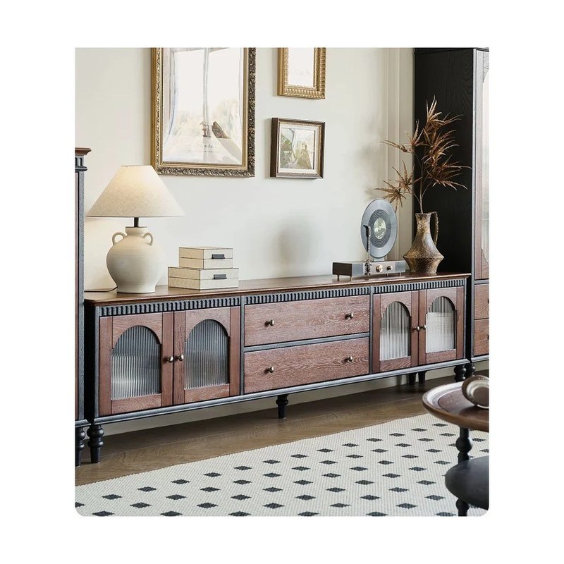 Red Oak Glass-Door TV Console wholesale sourcing product photo
