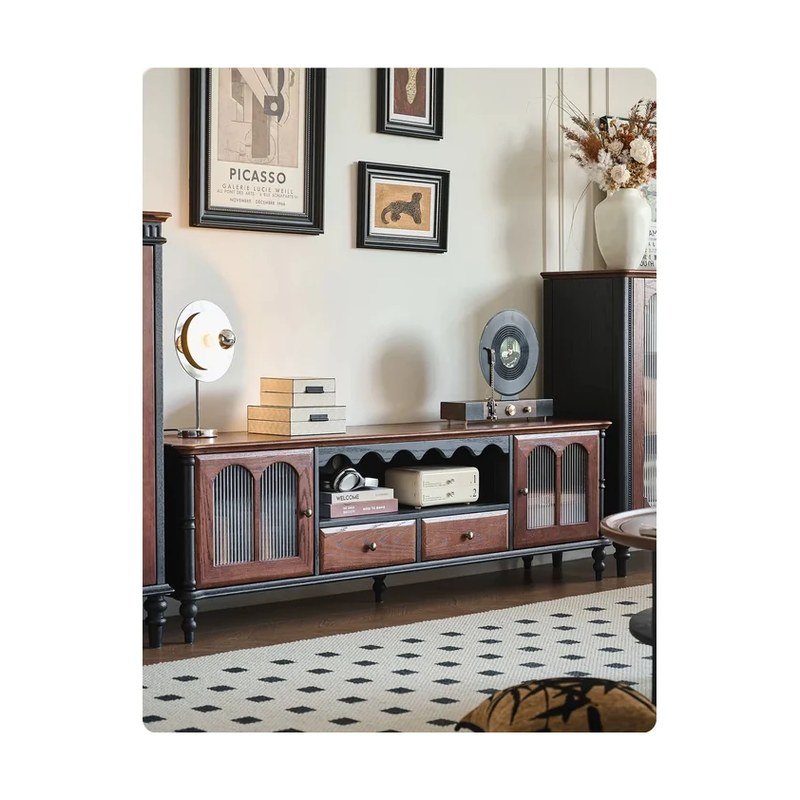 Red Oak Media Cabinet with Open Shelf wholesale sourcing product photo