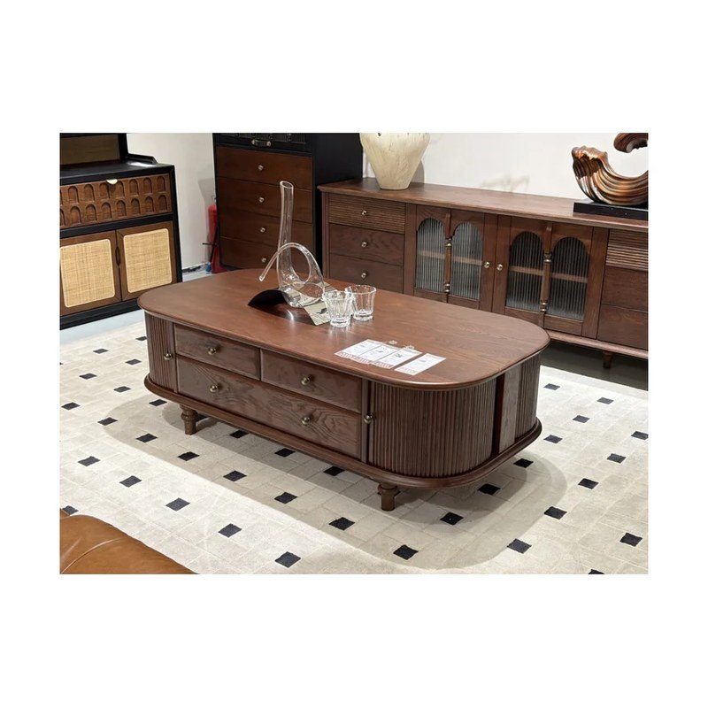 Oval Red Oak Storage Coffee Table wholesale sourcing product photo