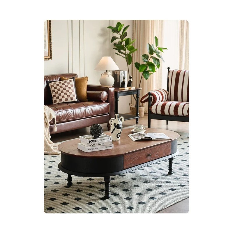 Oval Red Oak Drawer Coffee Table wholesale sourcing product photo