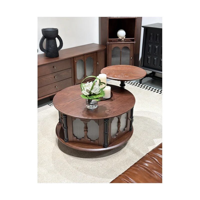 Round Red Oak Storage Coffee Table wholesale sourcing product photo