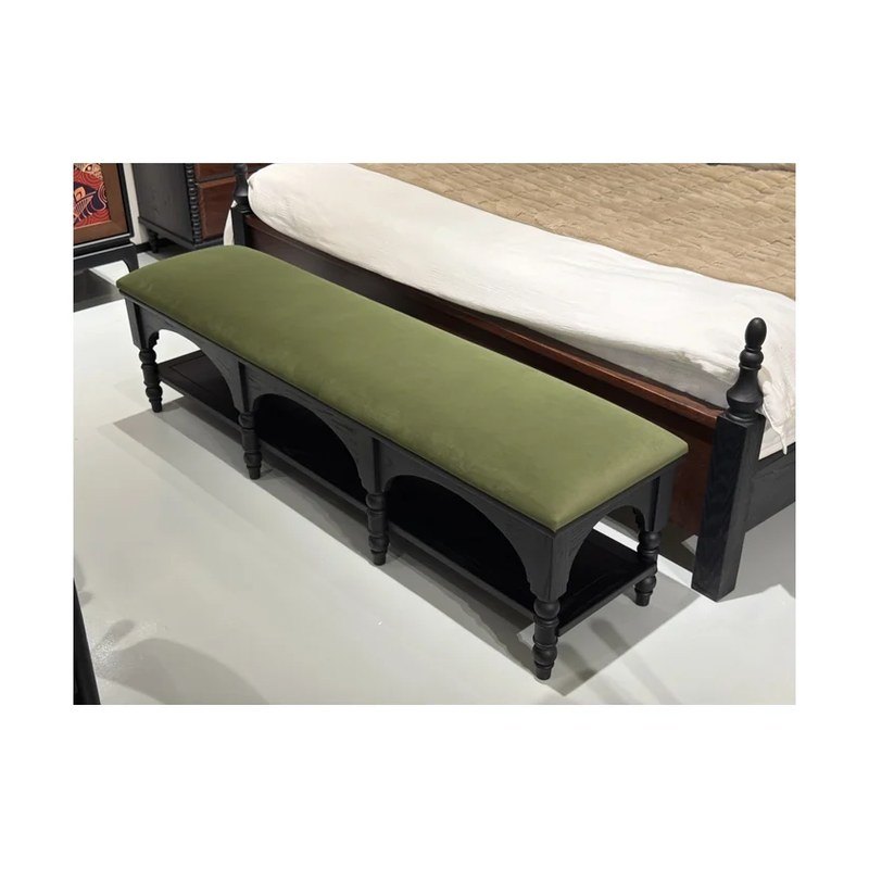 Upholstered Red Oak Bed-End Bench wholesale sourcing product photo