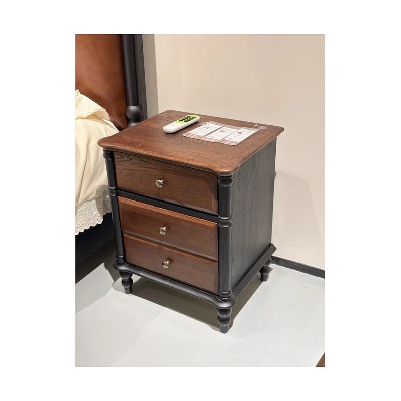 Three-Drawer Red Oak Nightstand wholesale sourcing product photo