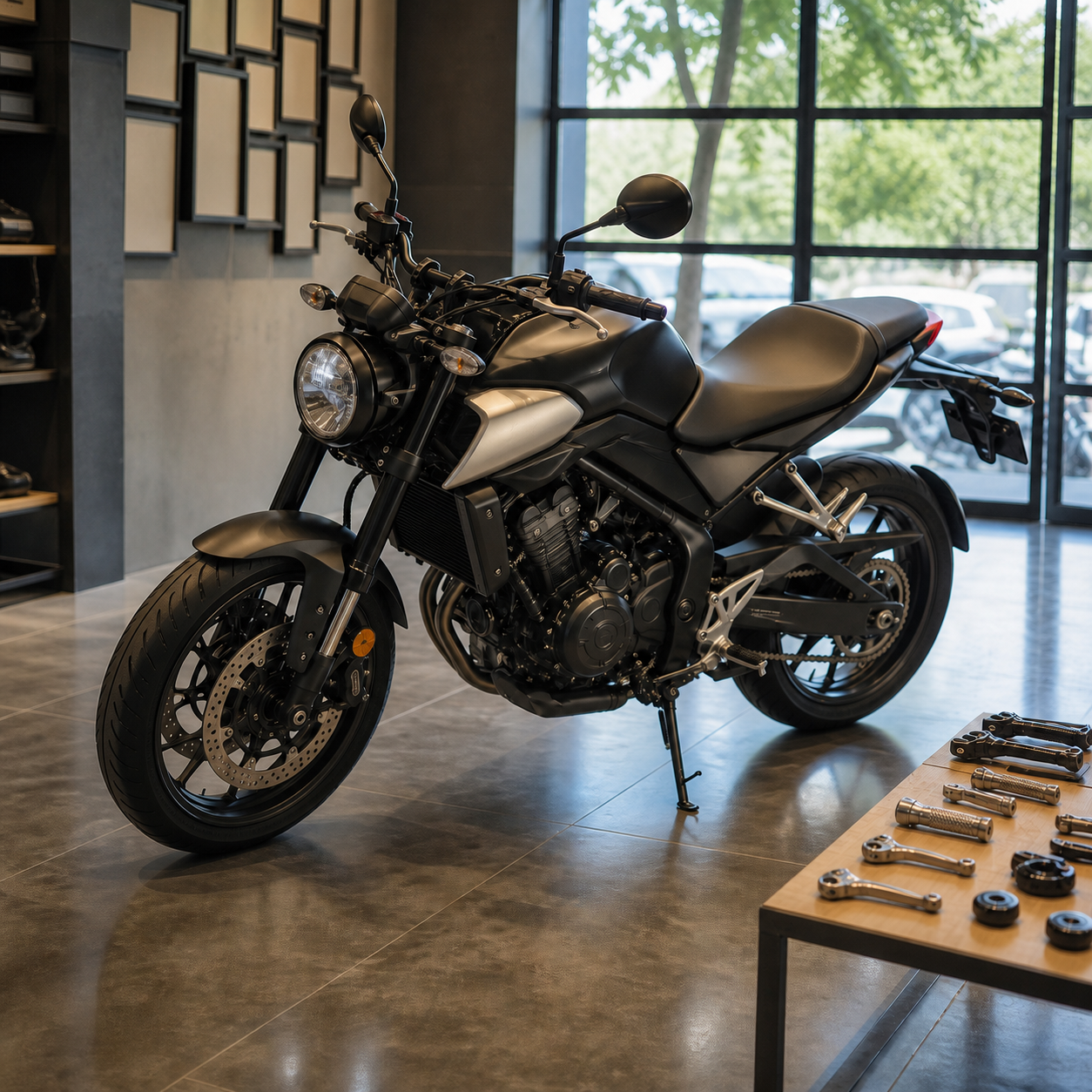 Unbranded street motorcycle and CNC parts sourcing showroom