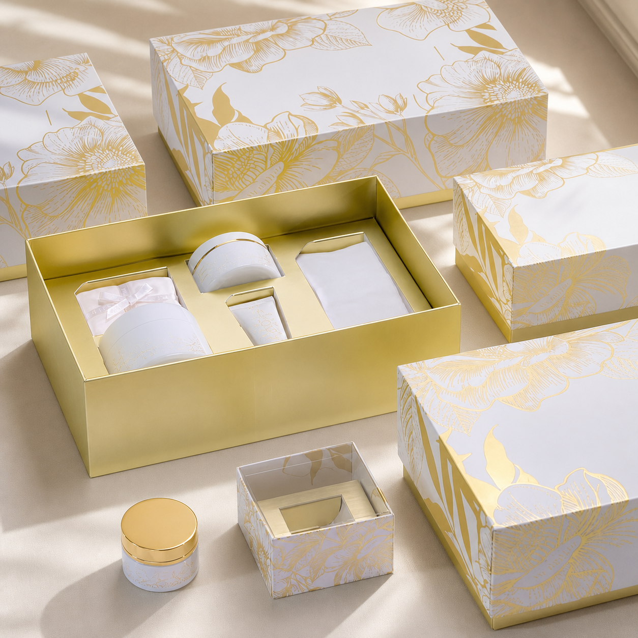 Supplier gold foil floral gift box and fitted packaging set