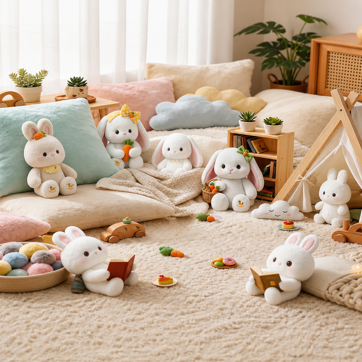Supplier rabbit plush toys and gift products showroom
